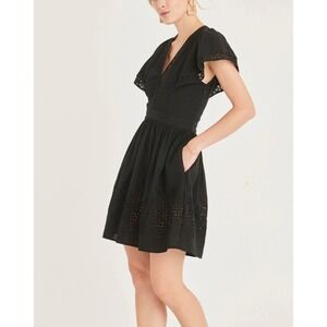 New SECRET MISSION Black Lorelei Eyelet Flutter Sleeve Mini Dress‎ Size Small